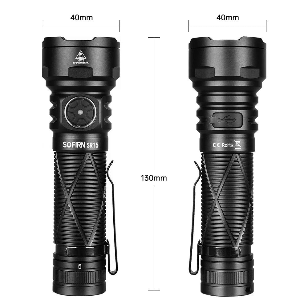 Sofirn SR15 Flashlight 4500LM SFT25R Powerful LED Light 21700 USB C Rechargeable 5V/3A Charge and Discharge Torch
