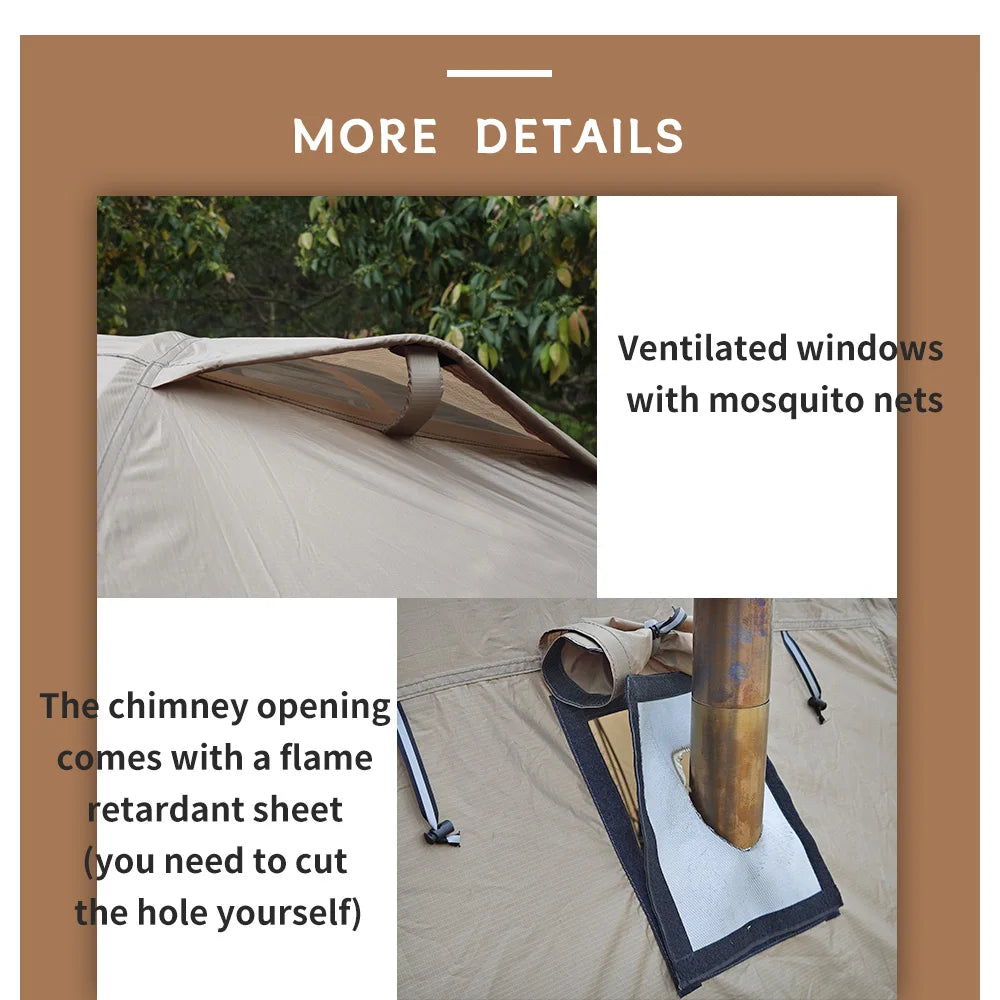 Fireproof 2 Person Winter Tent Hot Tent Waterproof Tunnel Dome Tent with Stove Jack and Snow Skirt for Camping Hiking 4 Season