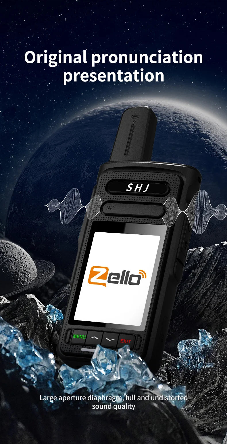 Zello POC Radio 2.4" Android 8.1 Smart Walkie Talkie, 4G SIM/WiFi, 100-Mile Long Range, Bluetooth Handheld Radio