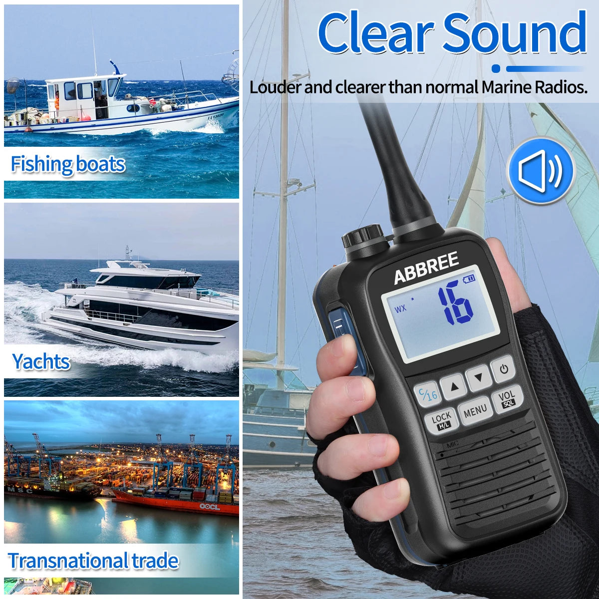 ABBREE AR-25M Marine Radio Transceiver IP67 Floating Waterproof Handheld VHF Walkie Talkie Amateur NOAA Two Way Radio For Fish