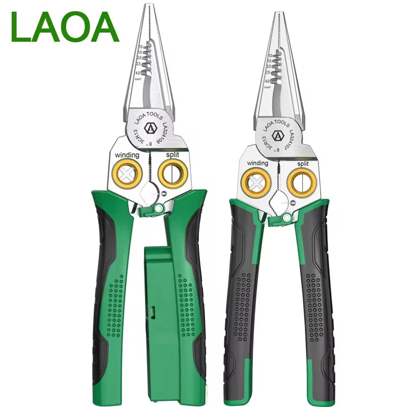 LAOA Electrician's pliers, multi-function wire stripper, 8-in-1 stainless steel needle-nose pliers with electrical measurement
