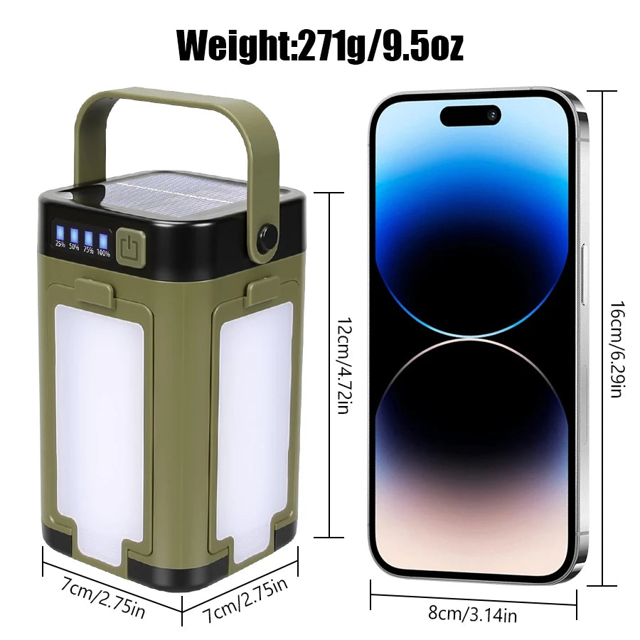 Solar Rechargeable LED Camping Lamp 4 Leaf Foldable Tent Lamp Warm Fire Atmosphere Lamp Outdoor Emergency Lighting Torch Lantern