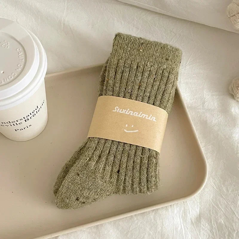Winter Women Socks Wool Cashmere Thick Warm Long Socks Japanese Fashion Solid Color Thermal Floor Sleeping Socks Christmas Gifts