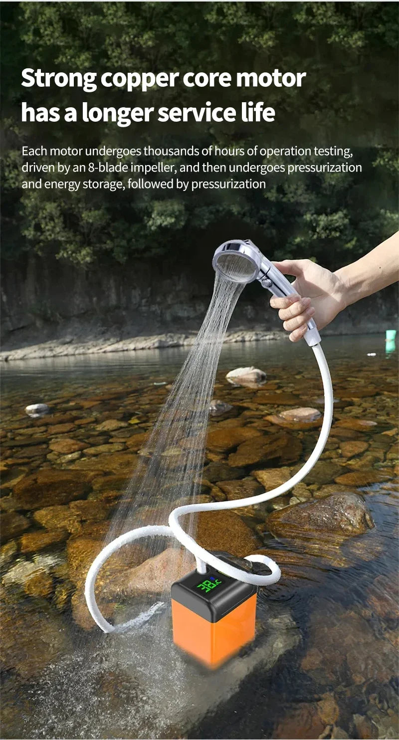 Portable Outdoor Camping Shower with Digital Display Temperature 4800/6000/7800mAh Electric Shower for Garden Car Washing Pet