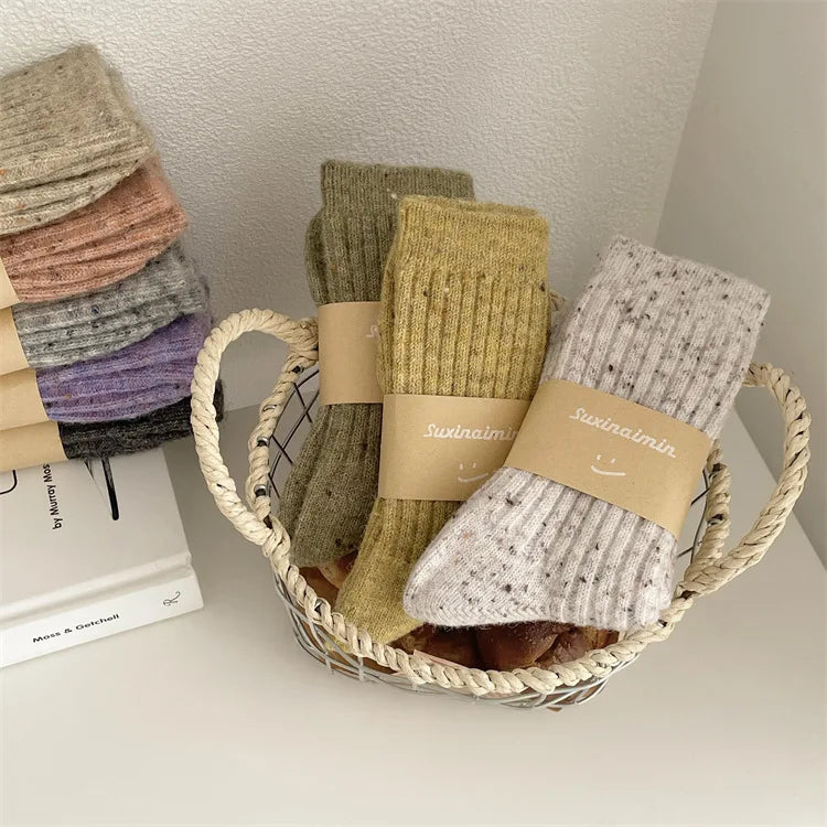 Winter Women Socks Wool Cashmere Thick Warm Long Socks Japanese Fashion Solid Color Thermal Floor Sleeping Socks Christmas Gifts