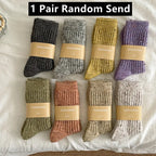 Winter Women Socks Wool Cashmere Thick Warm Long Socks Japanese Fashion Solid Color Thermal Floor Sleeping Socks Christmas Gifts