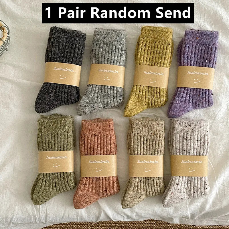 Winter Women Socks Wool Cashmere Thick Warm Long Socks Japanese Fashion Solid Color Thermal Floor Sleeping Socks Christmas Gifts