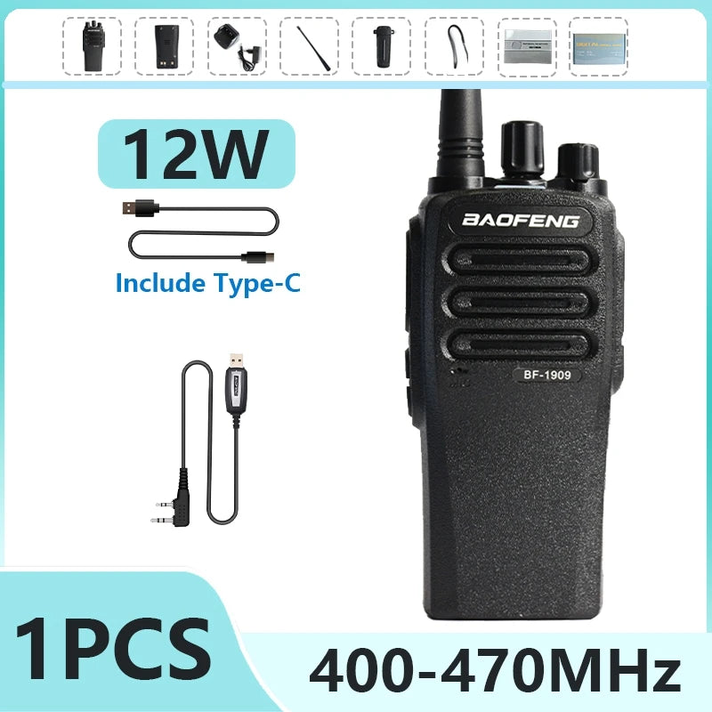 1/2PCS BaoFeng BF 1909 12W High Power Walkie Talkie Long Range UHF Two Way Radio Type C Charging Transmitter Upgrade UV 5R UV 82