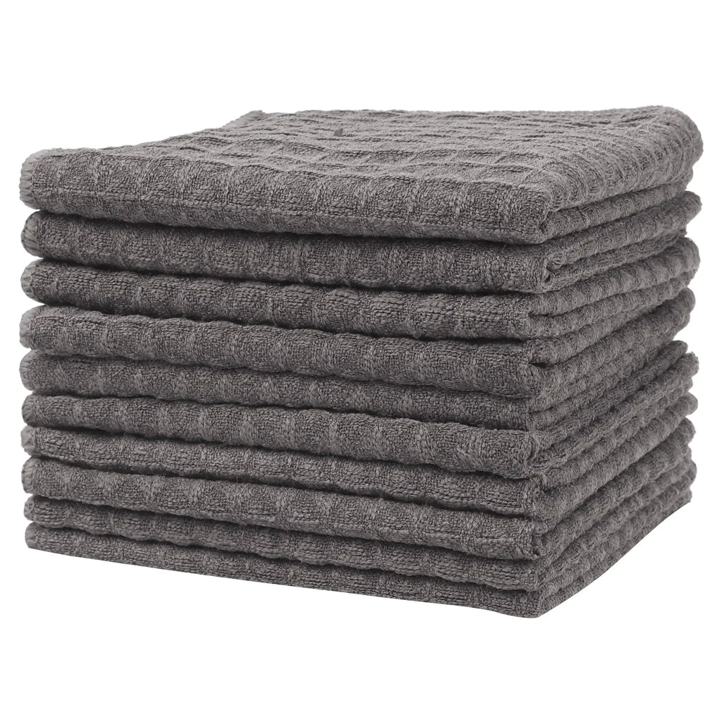10-Pack Super Absorbent Waffle Weave Kitchen Towels, Lint-Free & Quick-Dry Dish Cloths for Dishes and Countertops, XL 12x12 Inch