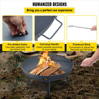 Fire Pit Bowl, 34-Inch Diameter Round Carbon Steel Fire Bowl, Wood Burning for Outdoor Patios, Backyards & Camping Uses, with A