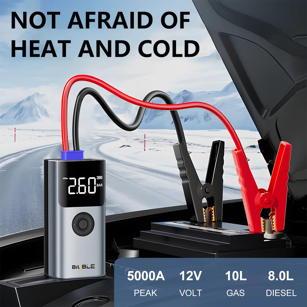 4 In 1 5000A Car Jump Starter 150PSI Air Pump 12V Battery Booster for 8.0L Gasoline and 6.0L Diesel Engines
