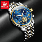 OLEVS 2856 Quartz Watch for Men Flywheel Skeleton Chronograph Moon Phase