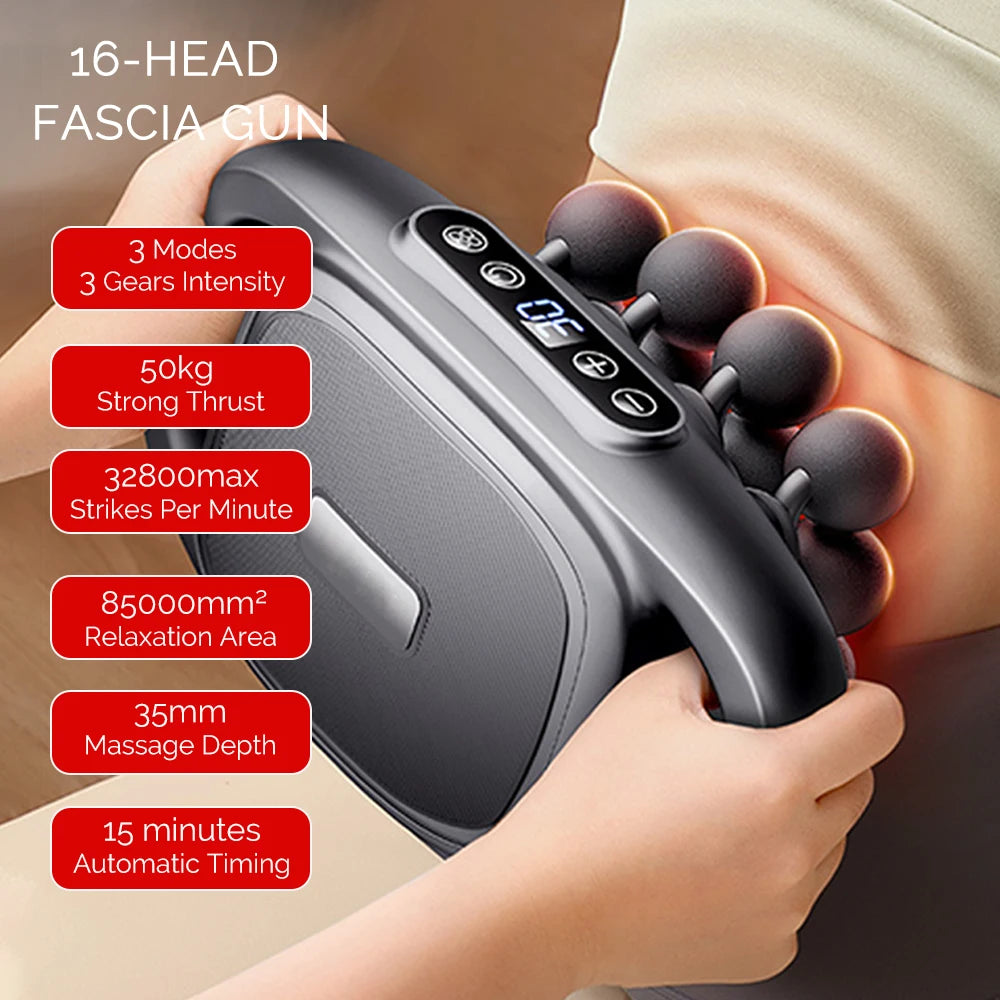 High-Frequency Vibration Full-Bbody Massage Gun Back, Waist, Neck and Shoulder Massager muscle Massager 12/16-Head fascia Gun