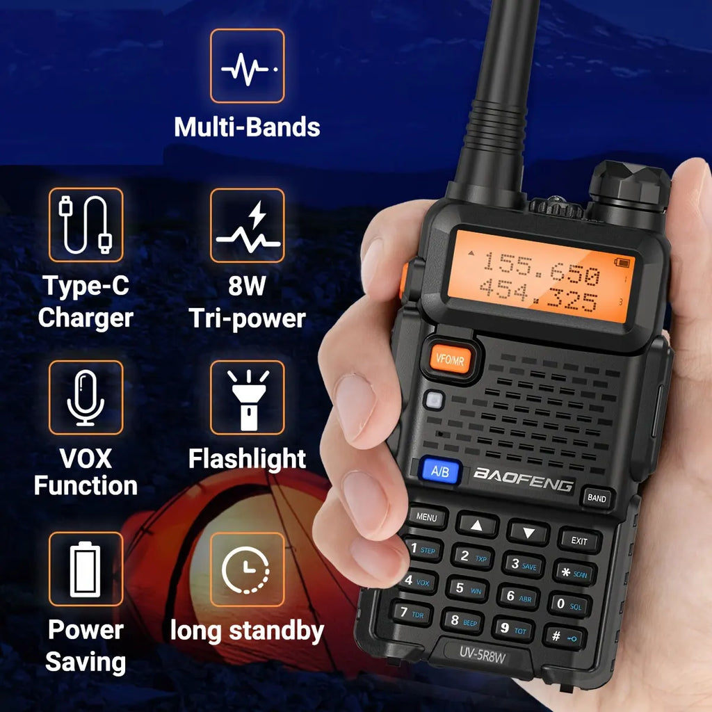1/2PCS BaoFeng UV-5R 8W Tri-Power Walkie Talkie High Power Dual Band Long Range 128 CH Portable Handheld UV 5R Ham Two Way Radio