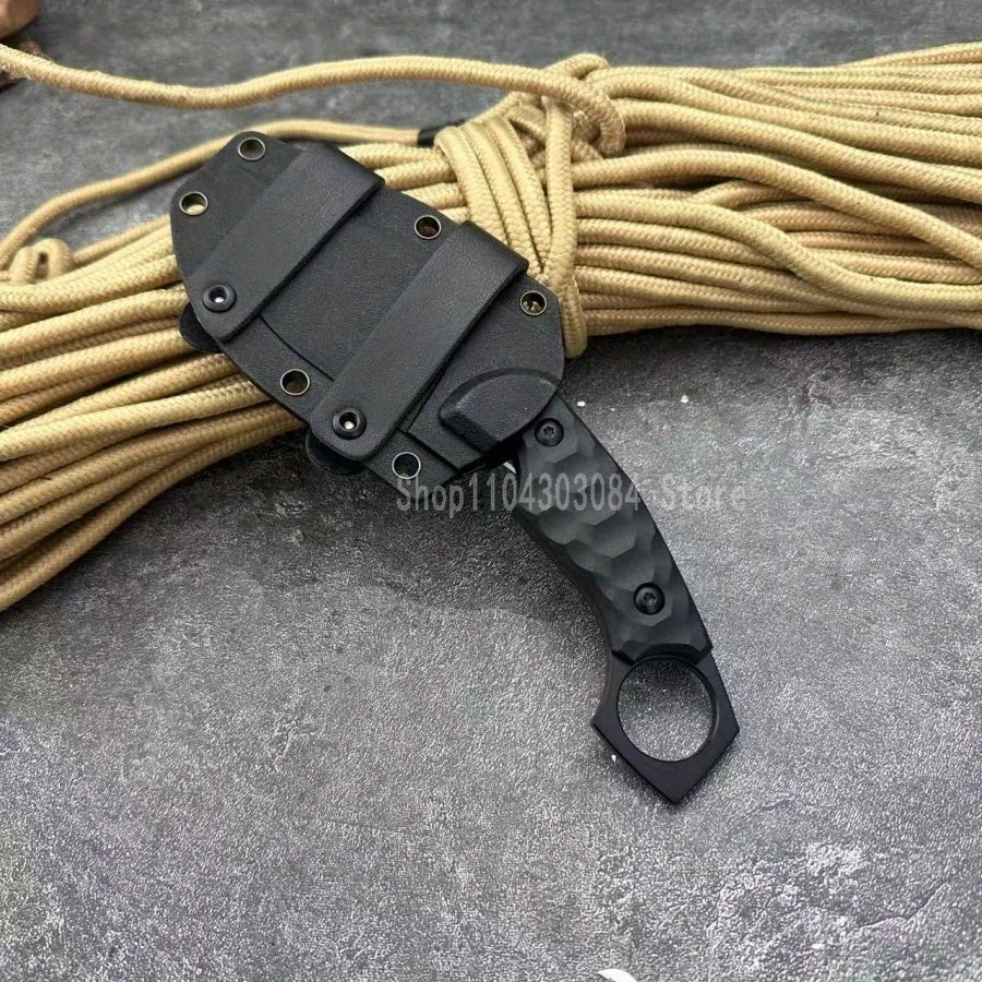 Outdoor Professional Hunting Knife with Sheath Finger-ring Handle Ergonomic Grip for Polar Survival Combat Self-defense Hunting