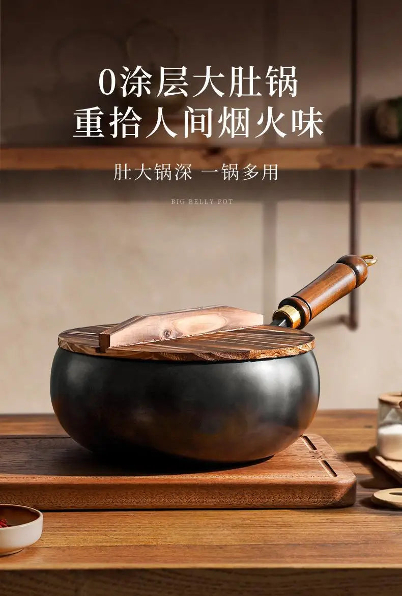 Hot selling iron pot, big belly pot, handmade forging small wok, mini small iron pot, uncoated and non stick household wok