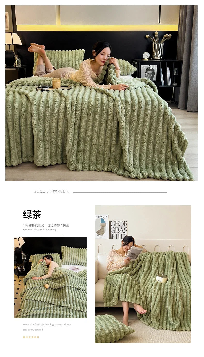 New Artificial Rabbit Plush Autumn Warm Blankets for Beds Soft Coral Fleece Sofa Throw Blanket Comfortable Thicken Bed Sheet