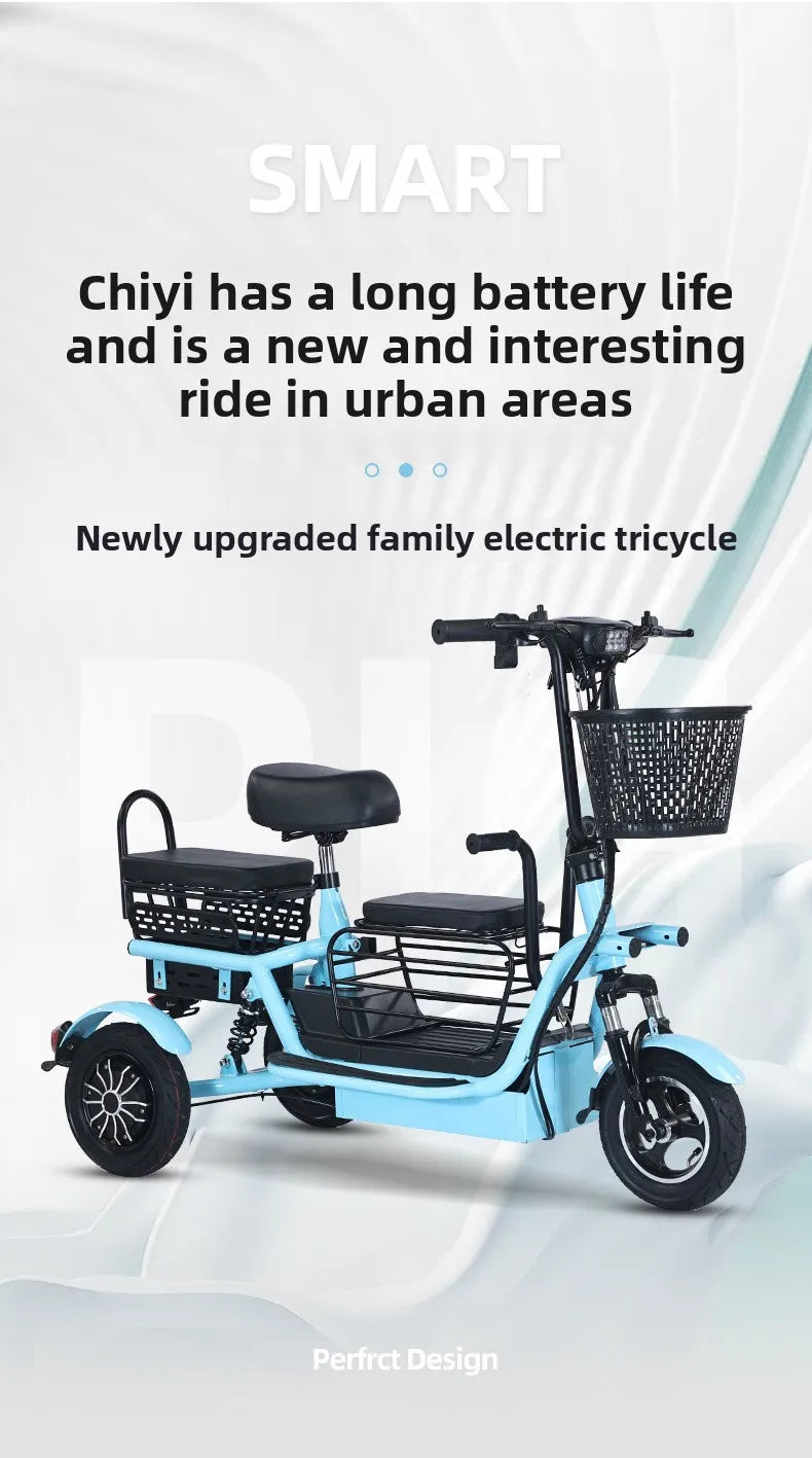 800W48V 70km folding electric tricycle small leisure vehicle for adults to ride three people portable battery car for home use