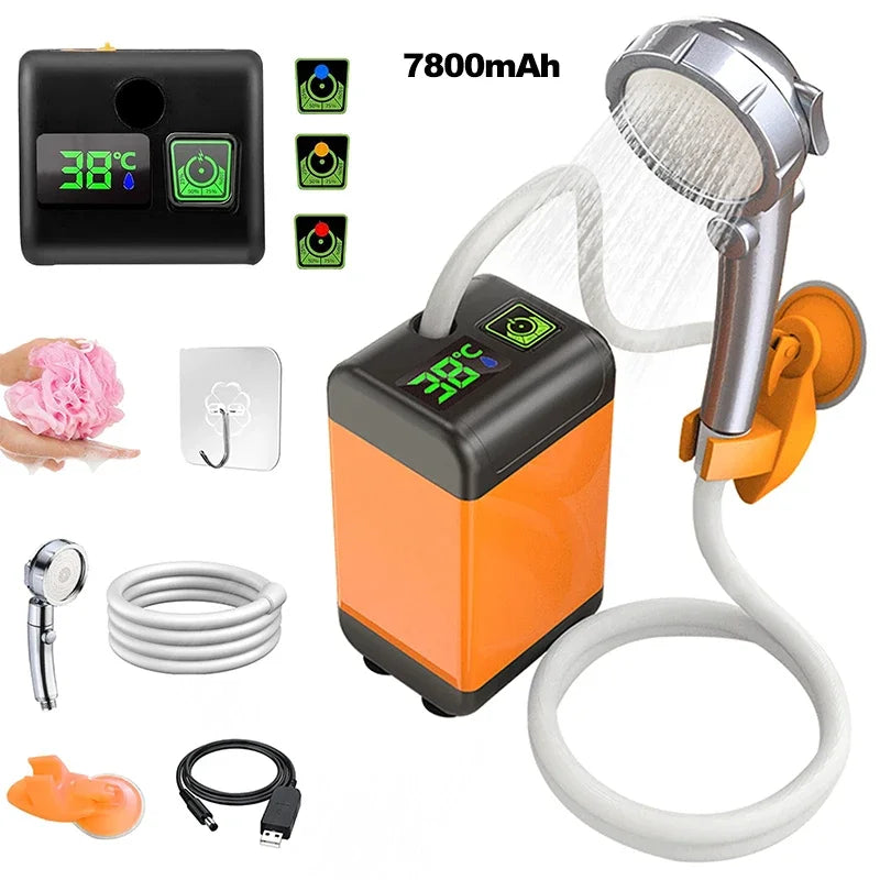 Portable Outdoor Camping Shower with Digital Display Temperature 4800/6000/7800mAh Electric Shower for Garden Car Washing Pet