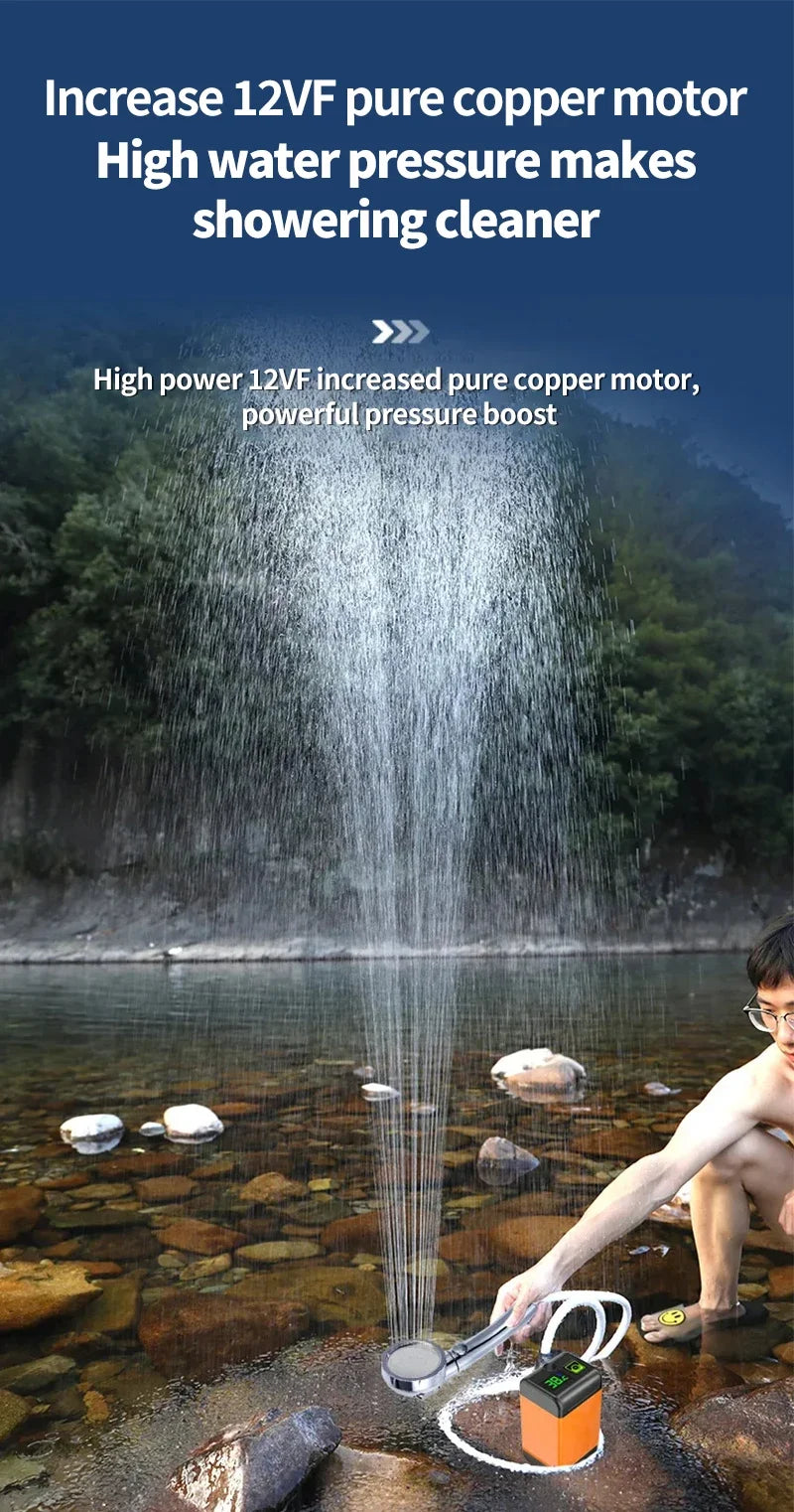 Portable Outdoor Camping Shower with Digital Display Temperature 4800/6000/7800mAh Electric Shower for Garden Car Washing Pet