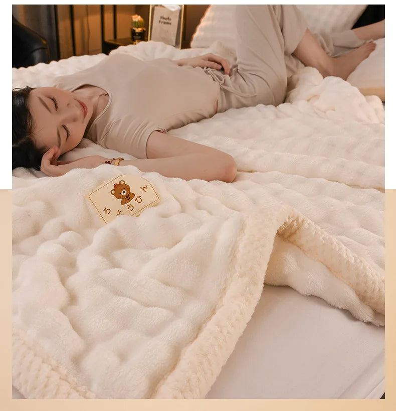 2025 new solid color simple blanket imitation rabbit velvet super soft plush blanket high gram weight sofa blanket winter warmth