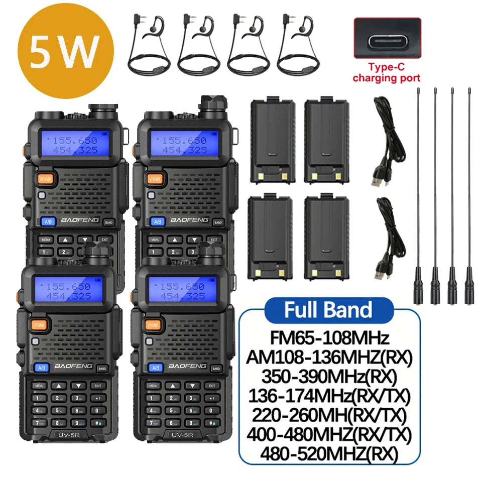 4Pcs Baofeng UV-5R 8W/5W Tri-Power Walkie Talkie High Power Dual Band Long Range Portable Handheld UV 5R Radio