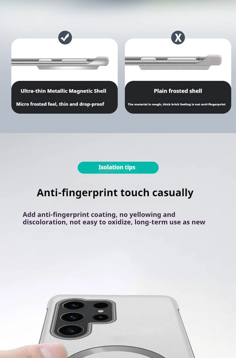 Thin Metallic Paint PC For Magsafe Magnetic Case For Samsung Galaxy S25Ultra S25 S24 S23 S22 Plus Ultra Borderless Cooling Cover