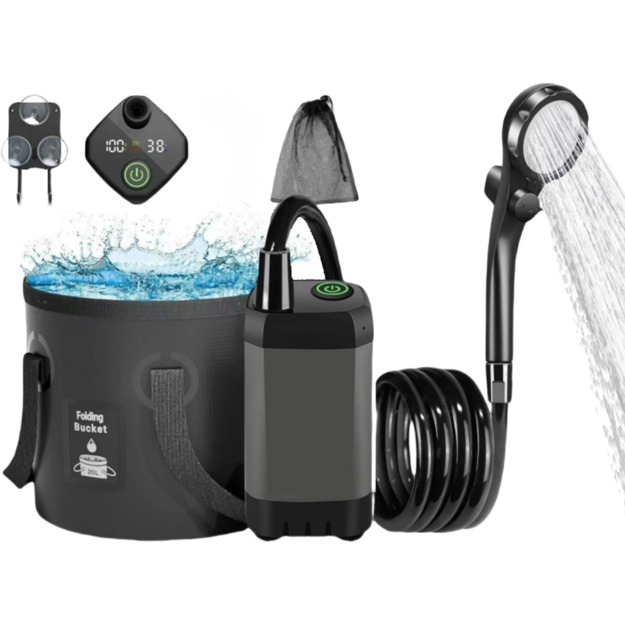 Portable Camping Shower Set Rechargeable Pump 6000mAh Outdoor Shower Kit with 20L Foldable Bag for Travel RV Garden Hiking