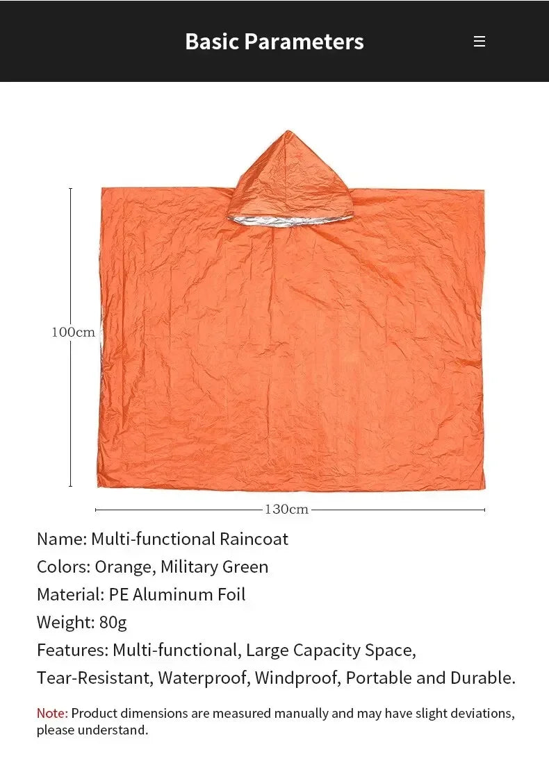 Emergency Raincoat Poncho Waterproof Rainwear Blanket Survival Camping Equipment Cold Insulation Rainwear Camping Equipment