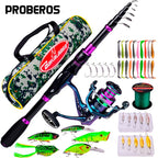 PROBEROS 2.1m Baitcasting/Spinning Fishing Rod Reel Combo Full Set with Line Lure Bag Hooks Freshwater Saltwater Fishing Pesca