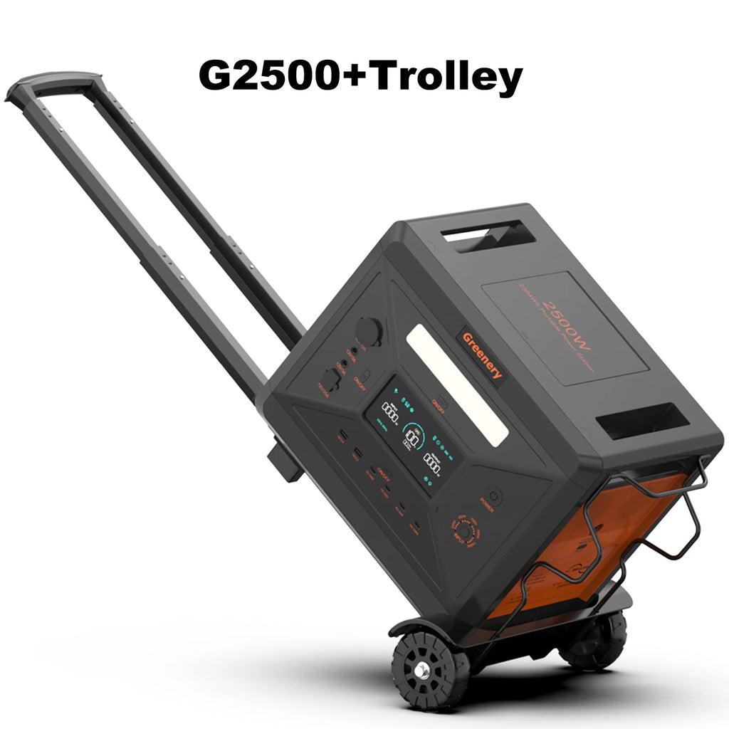 Greenery Portable Power Station 2500W/2304Wh Large Capacity Solar Generator with Cart Fast Charging Emergency Power for Backup