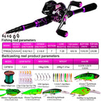 PROBEROS 2.1m Baitcasting/Spinning Fishing Rod Reel Combo Full Set with Line Lure Bag Hooks Freshwater Saltwater Fishing Pesca
