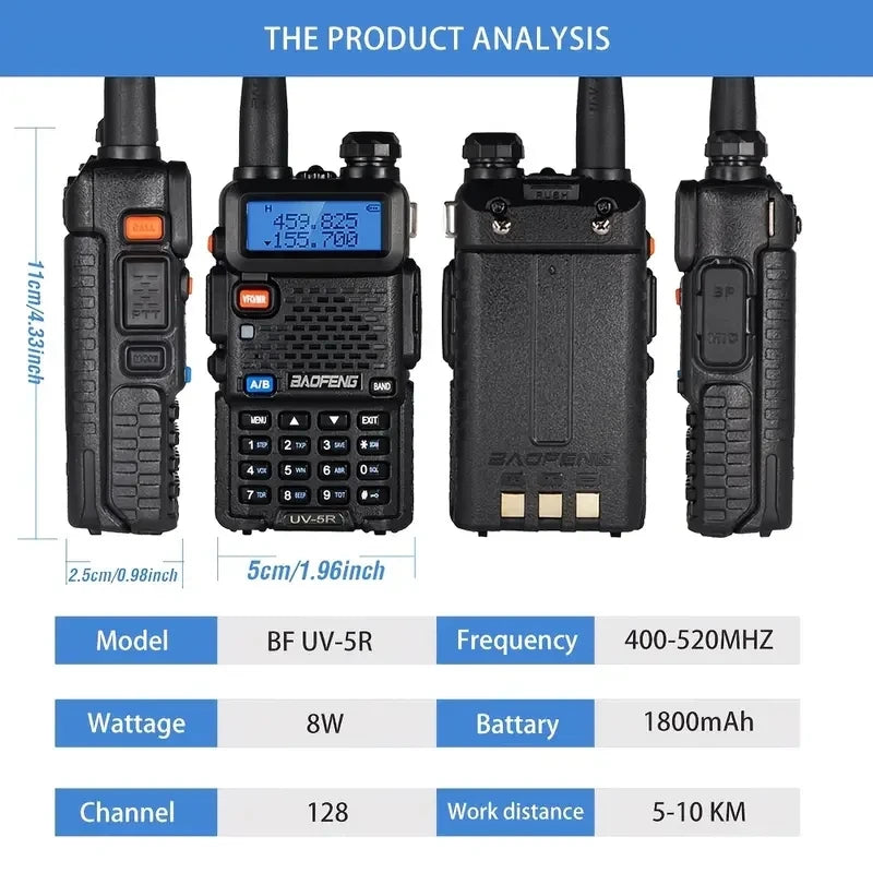 4Pcs Baofeng UV-5R 8W/5W Tri-Power Walkie Talkie High Power Dual Band Long Range Portable Handheld UV 5R Radio