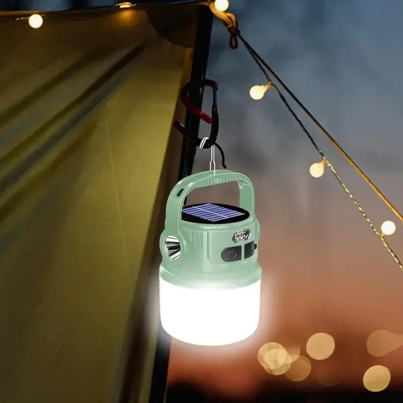 Portable LED Camping Flashlight Rechargeable LED Camping Solar Rechargeable Lantern Waterproof Outdoor Supplies Lightweight Tent
