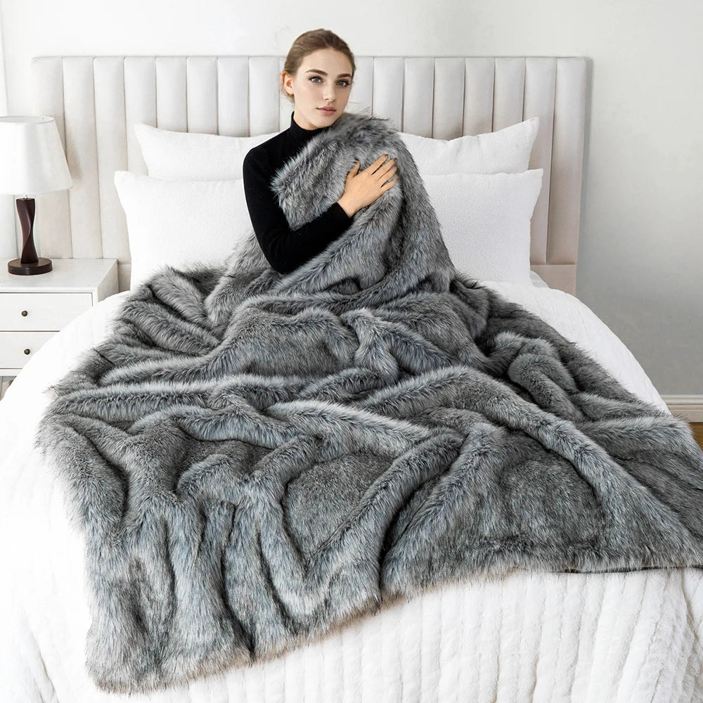 Battilo Faux Fur Throw Blanket Luxury Decorative Sofa Blankets Thick Warm Fur Blanket Soft Fluffy Plaid Throws For Bed King Size
