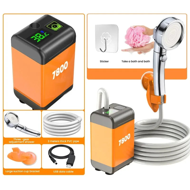 Portable Outdoor Camping Shower with Digital Display Temperature 4800/6000/7800mAh Electric Shower for Garden Car Washing Pet