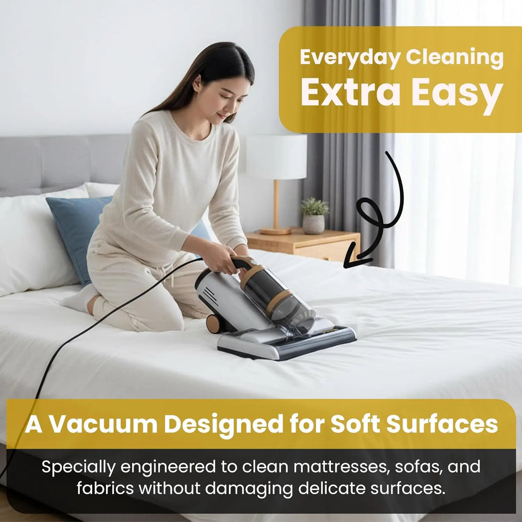 Mattress Vacuum BED CLEANER with UV-C LIGHT, 14kPa Suction, DUAL FILTERS & Dual Rollers, Furniture Handheld Vacuum