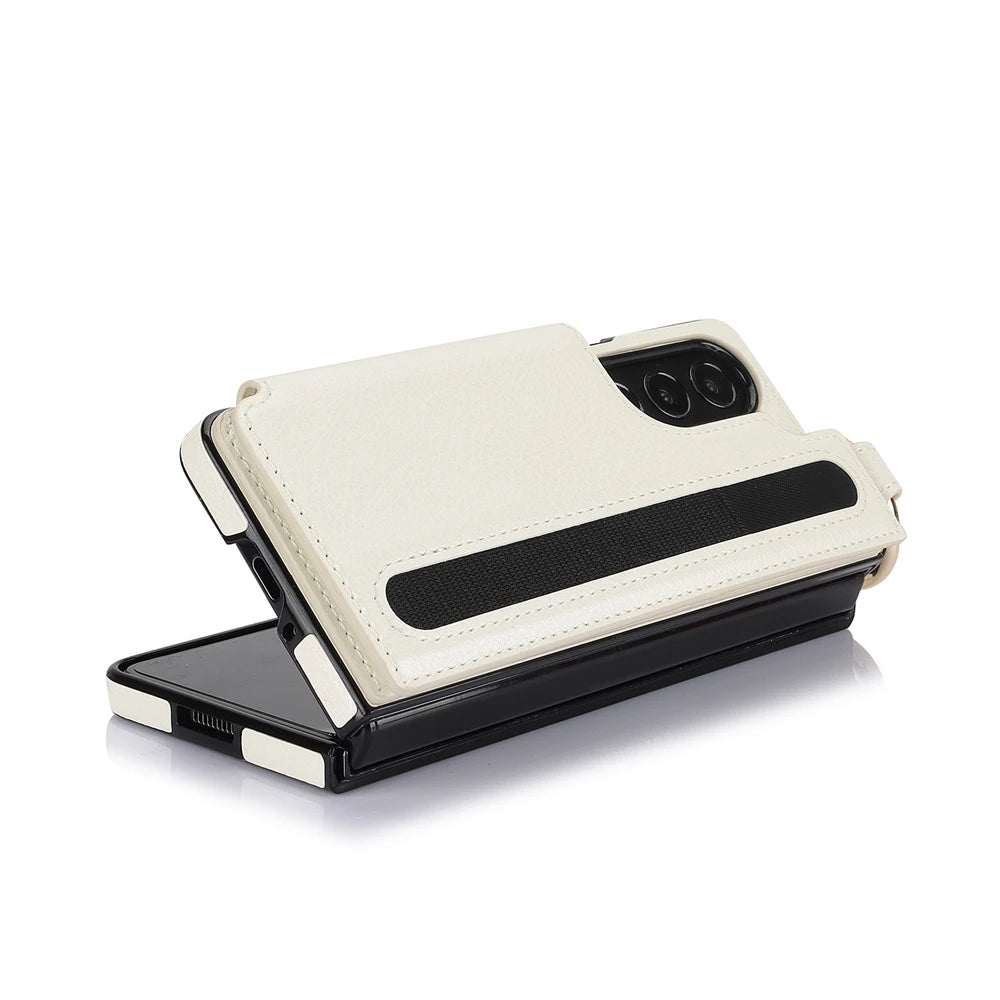 Ring Bucket Wallet Phone Case For Samsung Galaxy Z Fold7 Z Fold 6 5 7 4 3 Leather Case Kickstand Pen Cash Card Slots Phone Cover