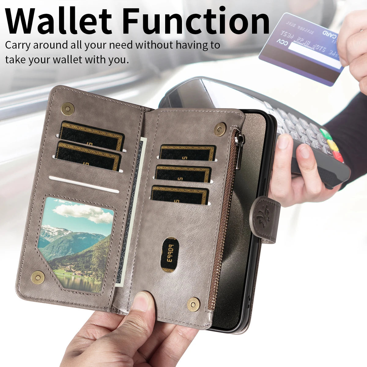 Embossed Zipper Leather Case for Samsung GalaxyS25Ultra S24 S23 S22 S21 S20 S10 S9 S8 Plus FE M33 NOTE10 Series Wallet Cover