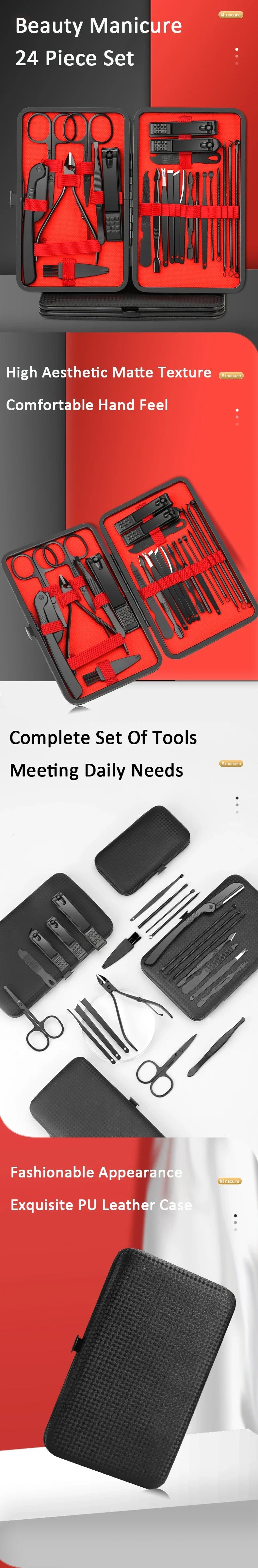 7/12/18/20/24PCS Set Professional Manicure Set Kits Stainless Steel Fingernail Toenail Clippers Set with Leather Portable Case