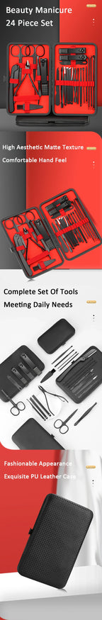 7/12/18/20/24PCS Set Professional Manicure Set Kits Stainless Steel Fingernail Toenail Clippers Set with Leather Portable Case