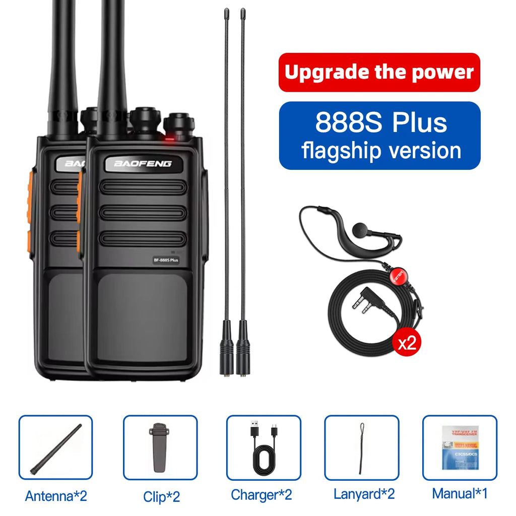 2PCS Baofeng 888SPLUS UHF 400-470MHz Portable Handheld Two-Way Radio Set 16 Channels 3-5km Ran Communication Cars Motorcycles
