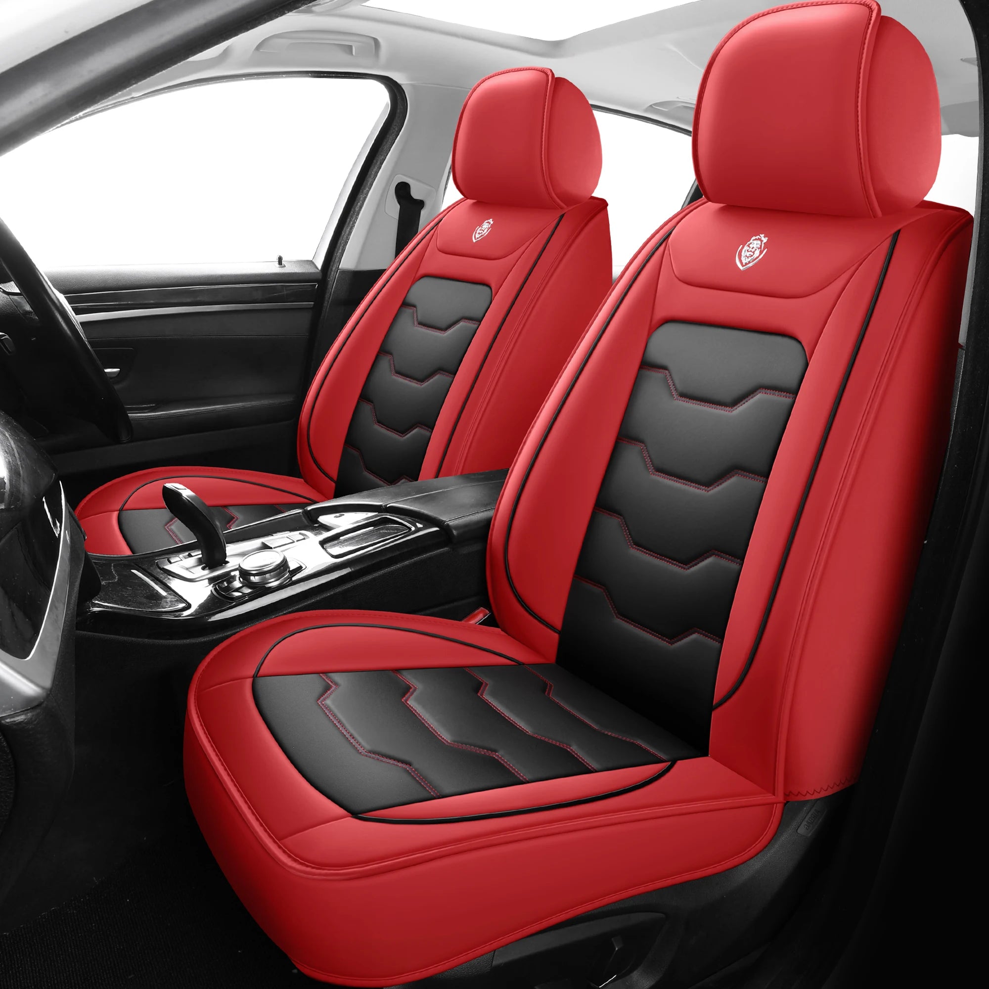 Car seat cover, 5-seater universal, suitable for 90% of 5-seater models，Waterproof leather car interior, (Black/Red)