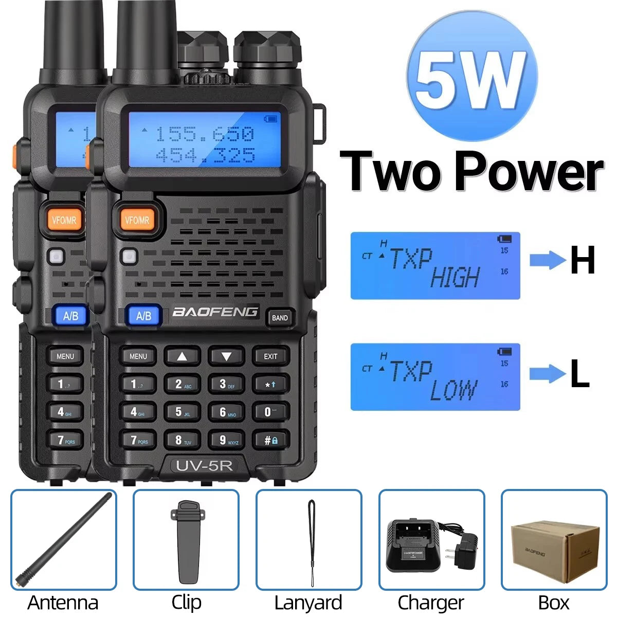 1/2PCS Baofeng UV 5R 5W 8W Walkie Talkie Ham CB Radio Long Range Dual Band VHF UHF FM Transceiver Two Way Radio UV5R K5 Plus