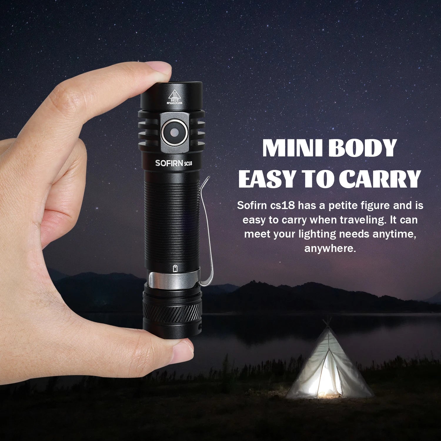 Sofirn SC18 1800lm EDC Flashlight USB C Rechargeable SST40 LED 18650 Torch TIR Optics Lens Lantern with Power Indicator