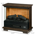 Electric Fireplace Heater 26" Free Standing 1400W Adjustable Temp Timer 7 Brightness Settings Brown