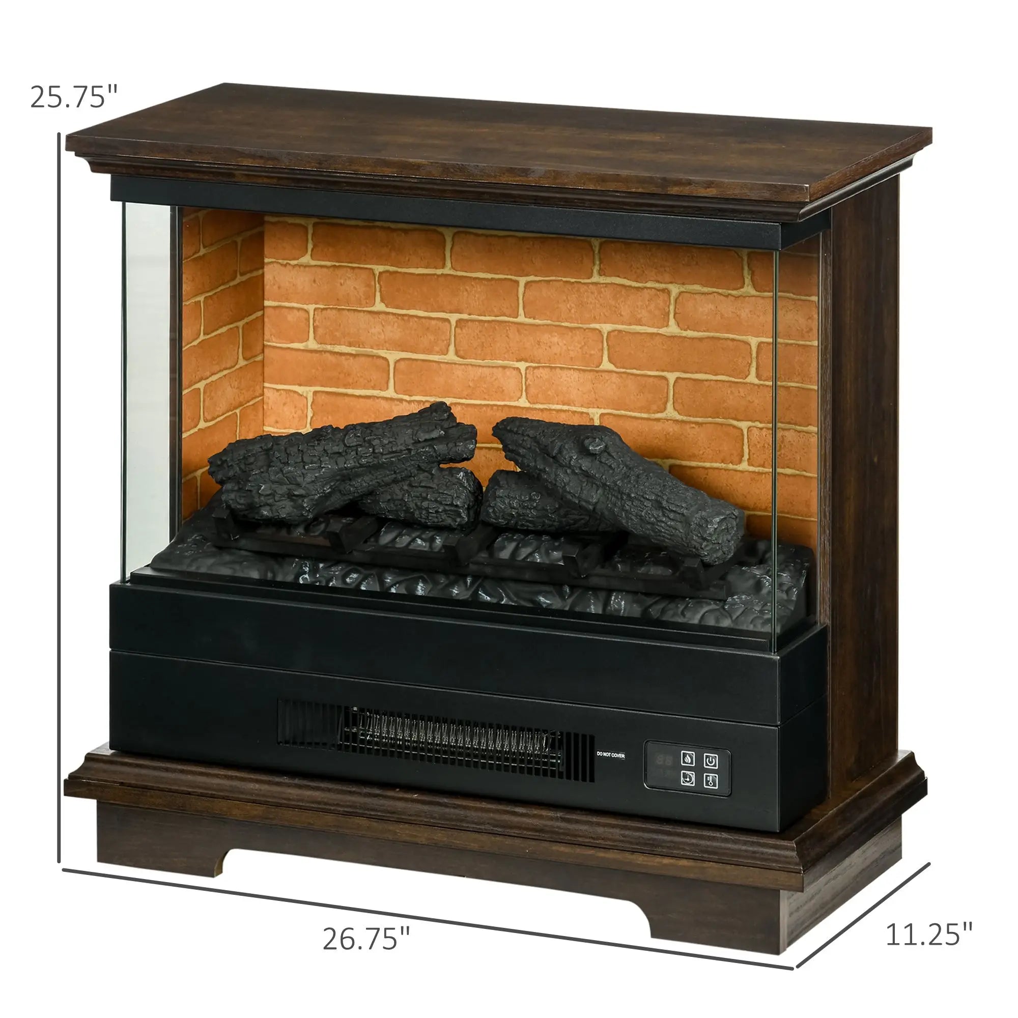Electric Fireplace Heater 26" Free Standing 1400W Adjustable Temp Timer 7 Brightness Settings Brown
