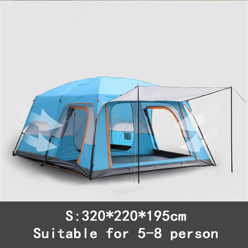 2 Bedroom 1 Hall Camping Tent 5-8 Person Double Layers Oversize Thickened Rainproof Tent Outdoor Family Camp Tour Equipment