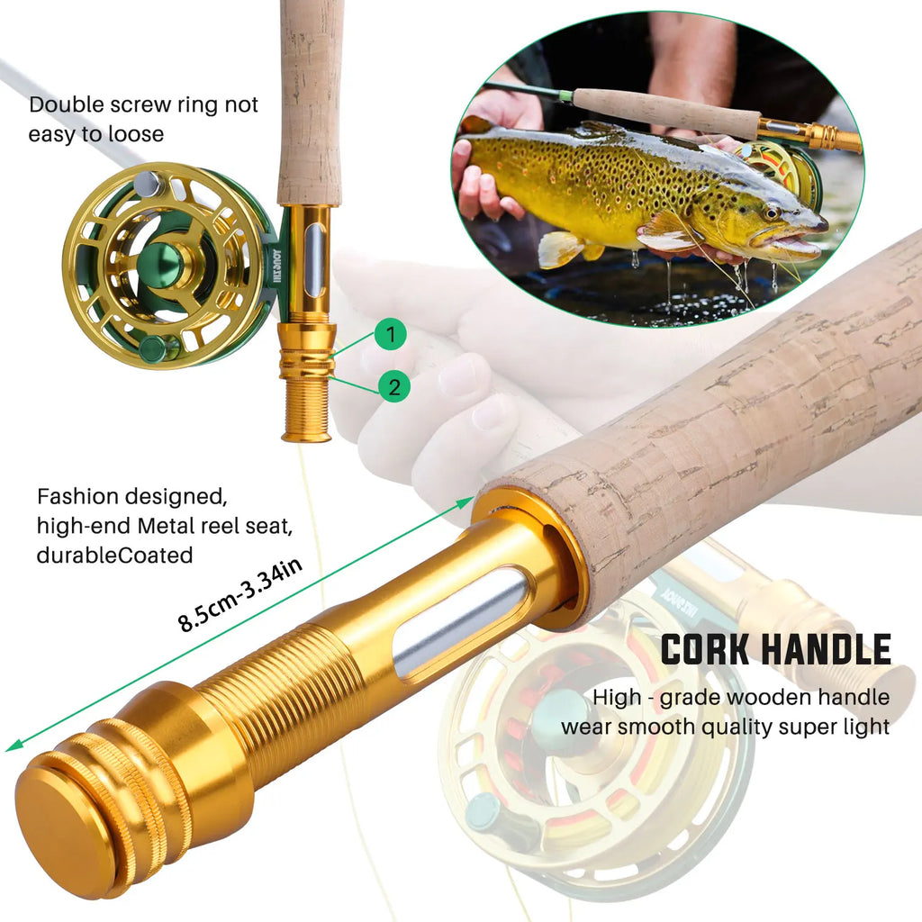 Sougayilang Fly Fishing Rod and Reel Full Kit 5sections Carbon Fly Fishing Rod and 5/6 Reel Perch Fly Fishing Suitable for Pesca
