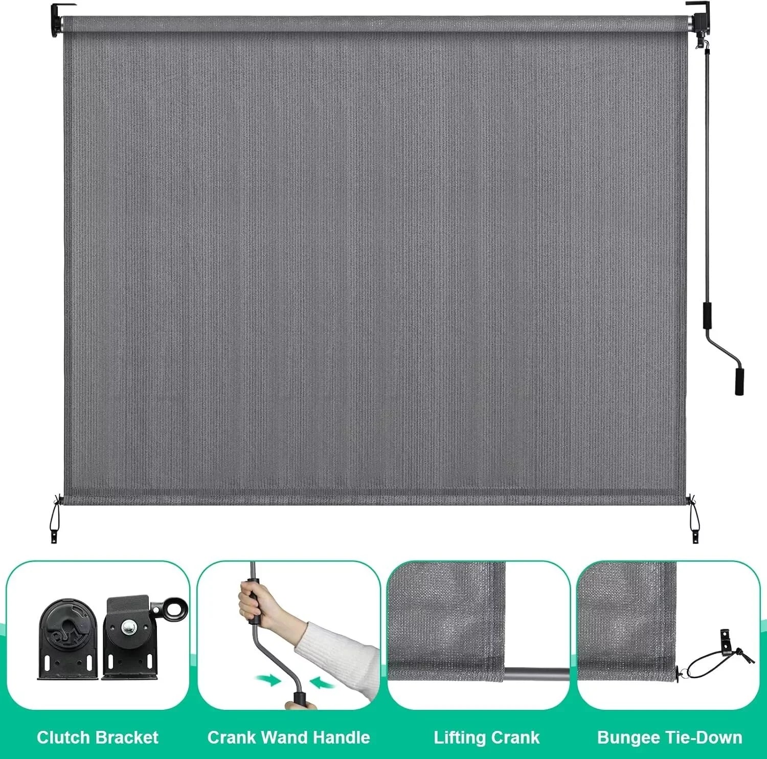Outdoor Roller Sun Shade HDPE Patio Privacy Shades Screen Aluminum,Cordless Patio Roll Up Blinds, Exterior Shade Cloth Roll
